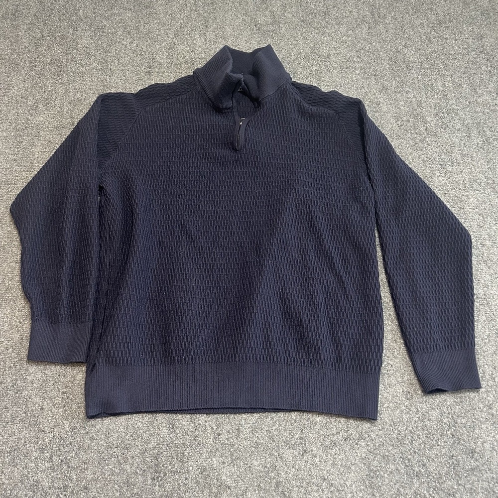 Paul Jones Men'sPullover Sweater Knit Shirt sz Large Navy Waffle Pattern Golf